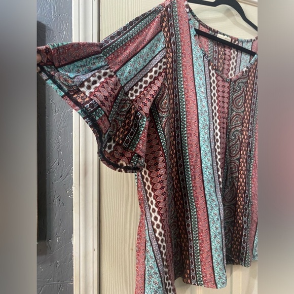 Bobbie Brooks plus size 3X tunic tshirt top multicolor stripes v-neck - Picture 3 of 7